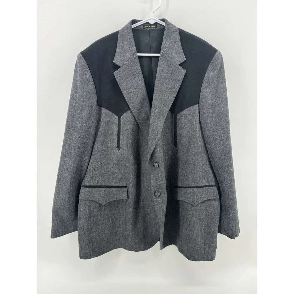 Circle Dallas Texas Blazer Mens 50R Gray Black Yoke Western Cowboy Rodeo Jacket